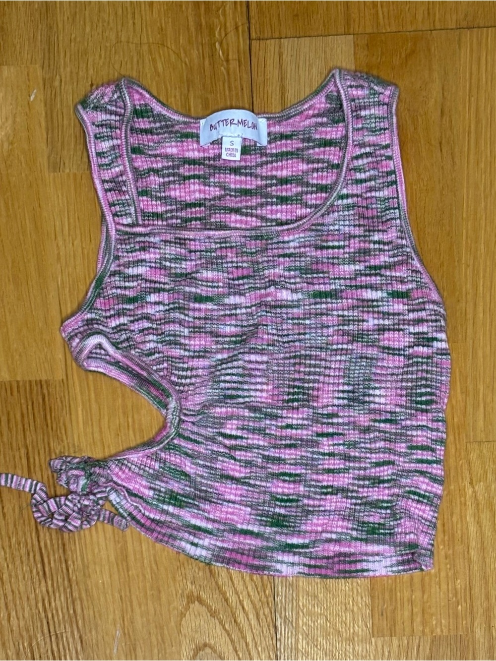 Pink Camouflage Side-Tie Ribbed Tank Top Size Small